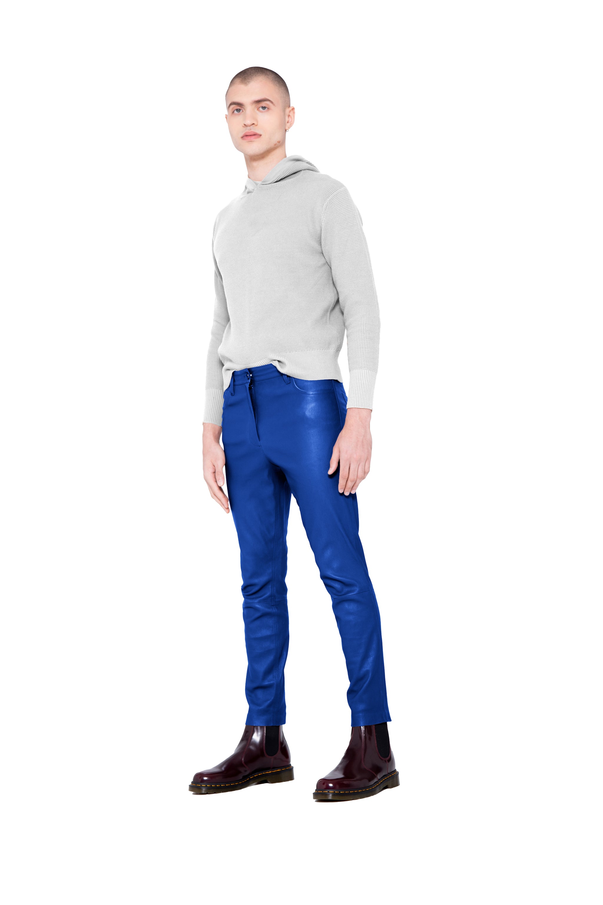 Light blue fashion leather pants