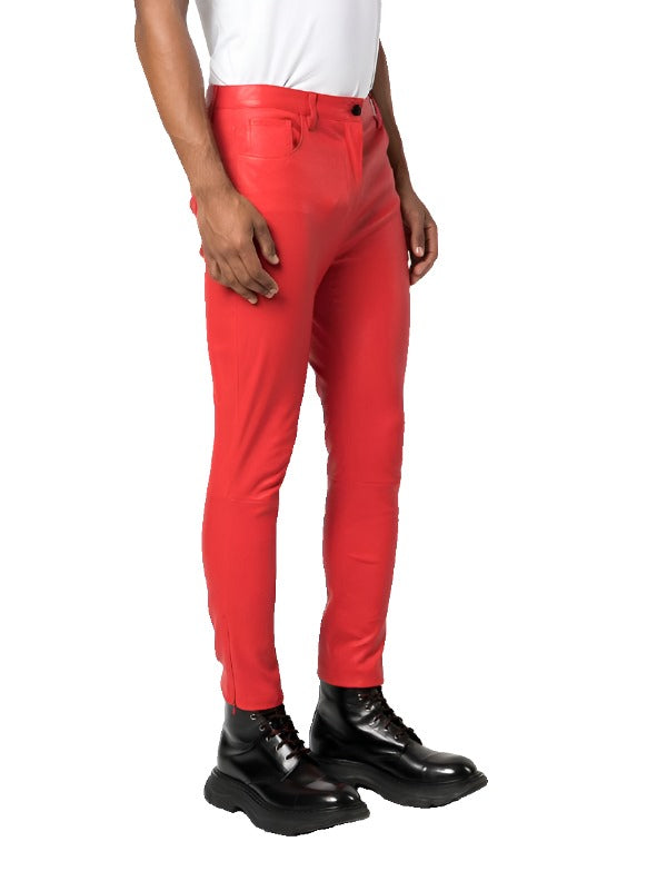 Mens Red Leather Pants Set